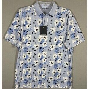 NWT Mizzen Main Versa Polo Mens S Light Blue Floral UPF 50+ Performance Trim Fit